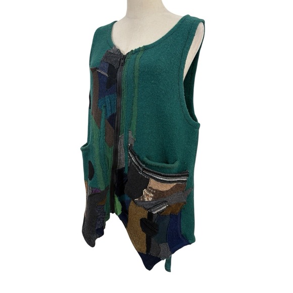 Vtg 90s Cathrine Coloney Green Sweater Vest Patchwork Asymmetrical Wearable Art - Picture 5 of 8